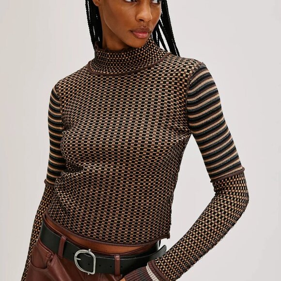 Free People Sweaters - Free People Gamer Cuff Turtleneck Sweater Black Combo Women's Size L